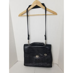 Brighton briefcase Shoulder bag black woven leather Croc embossed turn lock